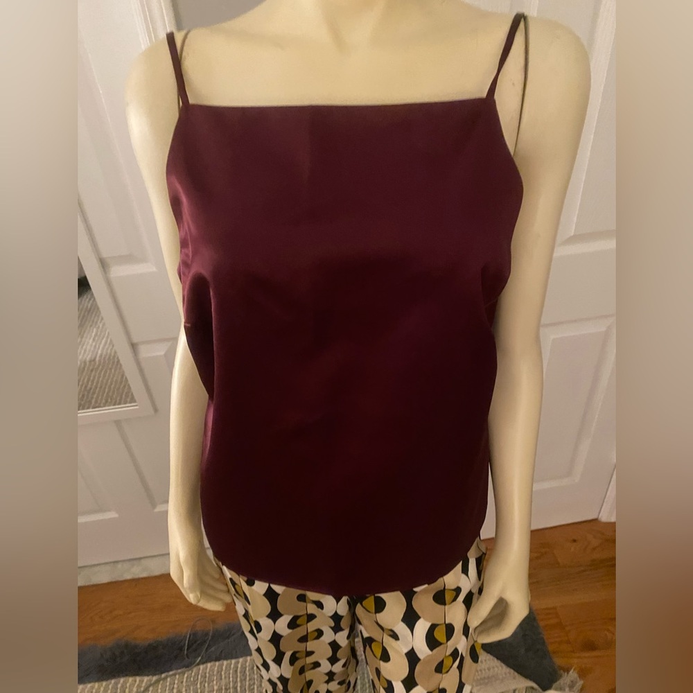 Elegant Burgundy silk Top with off black/ Size Medium